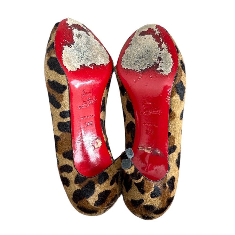 Christian Louboutin Leopard Pony Hair Peep Toe Heels Size 37.5 - Picture 5 of 5